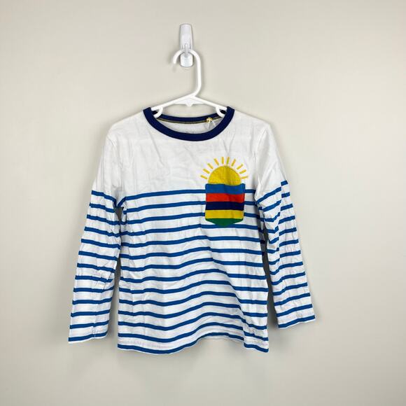 Mini Boden Long Sleeve Breton T-Shirt Ivory/Moroccan Blue Weather 6-7 - Picture 1 of 6